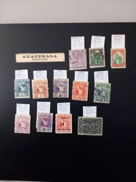 Guatemala Lot de 12 Vieux timbres oblitérés  Avant 1900