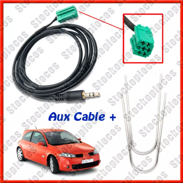 Cable auxiliaire 3.5mm prise audio autoradio MP3 RENAULT CLIO 2 CLIO 3 AUX