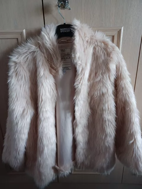 M&S Girls Furry Cream Coat/Jacket age 11-12