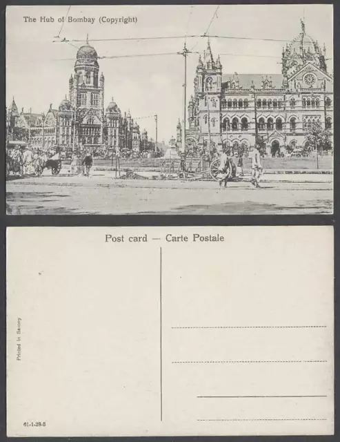 India Old Postcard The Hub of Bombay, Street Scene, Carts, Buildings N.61-1-28-8