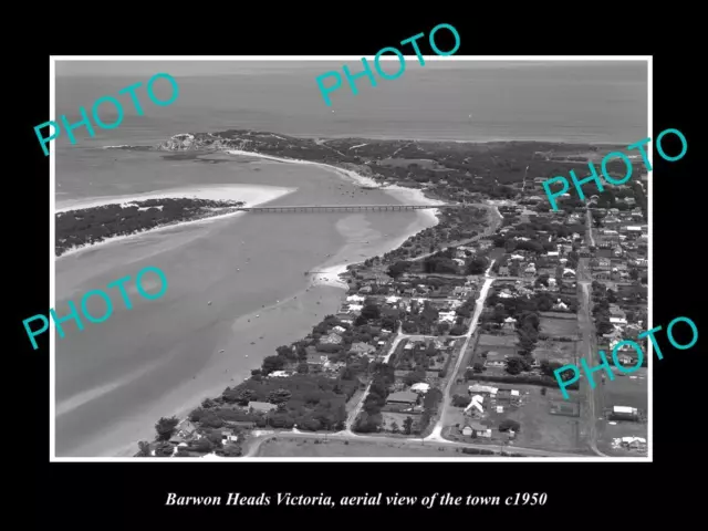 OLD LARGE HISTORIC PHOTO BARWON HEADS VICTORIA AERIAL VIEW OF TOWN c1950