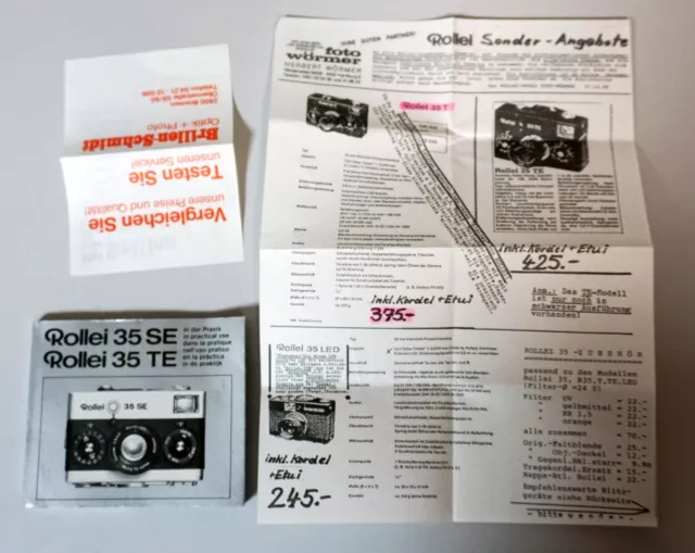 Rollei 35 SE 35 TE manual with Foto Wormer Hamburg advertising leaflet