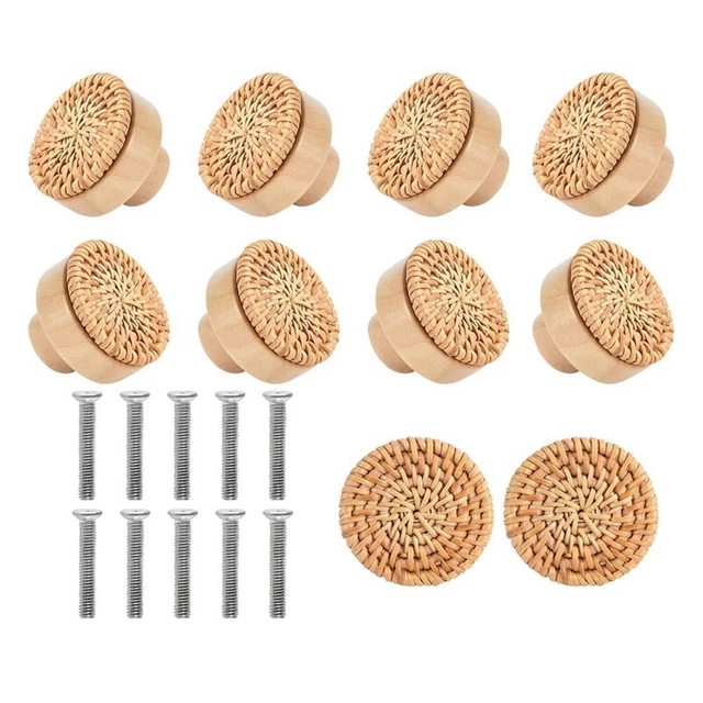 10 PEZZI maniglie in legno faggio rattan bottoni per cassetti maniglia per mobili armadio da cucina R2I2