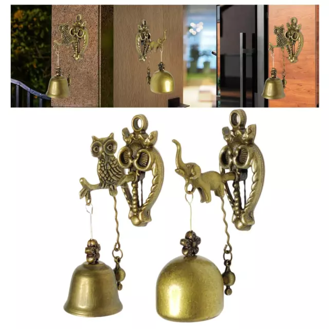 Cloche des commerçants pour l'ouverture de la porte, sonnette d'entrée  décorative dorée avec cloche en laiton
