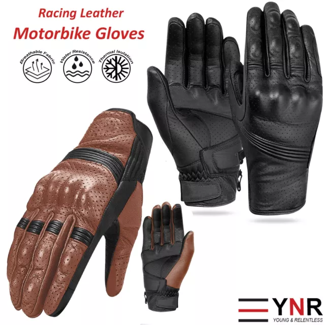 YNR® Leather Summer Motorcycle Motorbike Gloves Winter Knuckle All weather CE