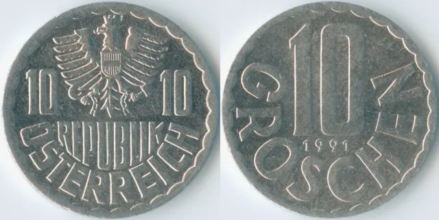 Austria 1991 10 Groschen KM# 2878 Al Second Republic Coat of Arms Eagle Value