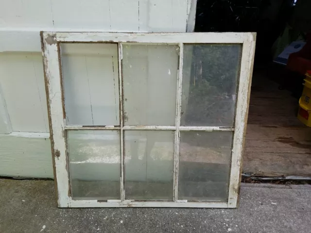 Vintage Farmhouse old wood window sash 6 pane picture frame 29 3/4  x 32 1/2
