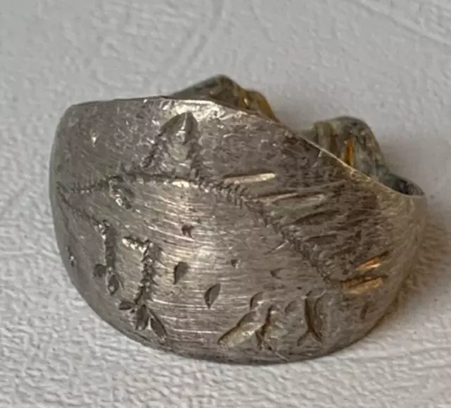Very Old Rare Ancient Viking Ring Silvered Artifact Engraved Authentic