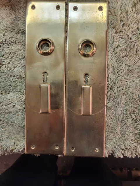 PAIR Vintage Brass Door Plates, Backplates, Escutcheon, Knob, Back Plate