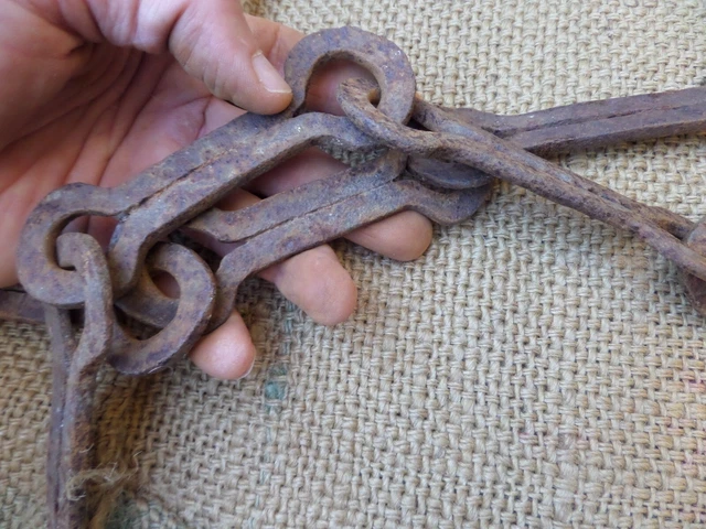 Antique Chimney Chain Hearth Fireplace Cooking Trammel Hook Twisted Iron