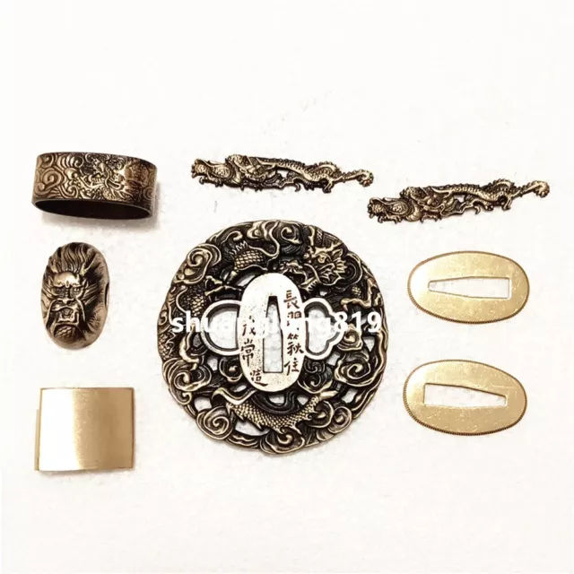 Nice Brass Tsuba Hand Guard Fuchi Kashira Menuki Habaki Seppa Sword Katana Parts