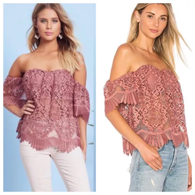 NWT Lovers & Friends Life’s A Beach Lace Pink Off The Shoulder Top Sz Medium