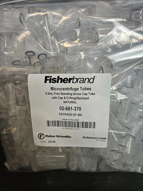 Fisher Scientific Centrifuge Tube 0.5  ml Screw Cap with O-Ring 1000 Tubes