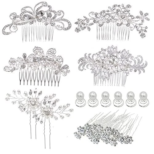 32 Pack Silver Wedding Hair Side Combs+U-shaped & Twist Bridal Hair Pins