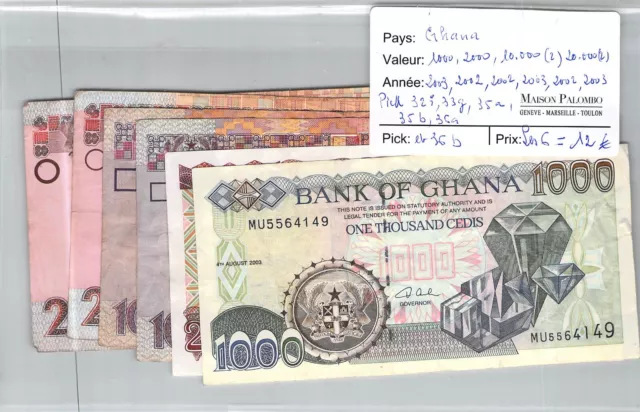 6 Geldscheine Ghana - 1000/2000/10 000 (2) / 20 - 2002 Und 2003