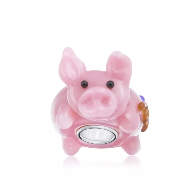 3D Lampwork Murano Glass Sterling Silver Core Pink Cartoon Pig Bead