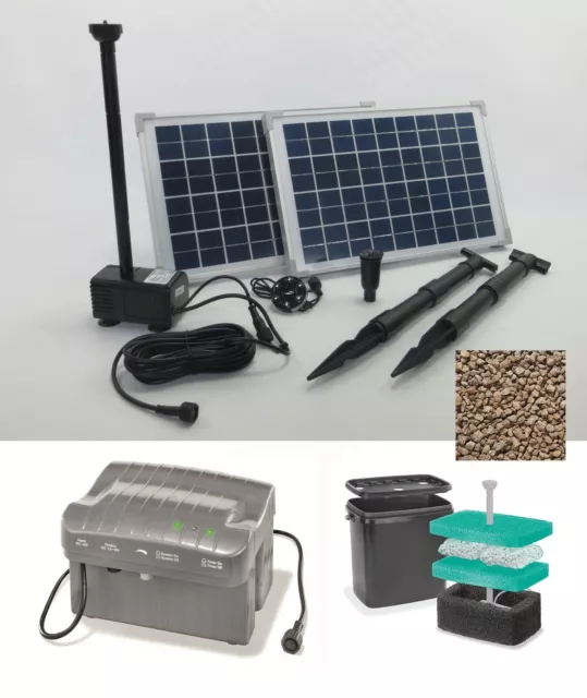 20W LED Solarpumpe Teich Tauch Pumpe 750L Akku Batterie Gartenteich Filter Solar