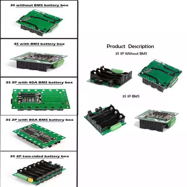 12.6V 3S DIY Box 18650 Pack Lithium Battery Case 40A/80A BMS Protection Board