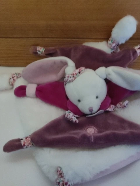 Doudou Et Compagnie Doudou Cerise  Lapin Plat Blanc Rose Violet 2