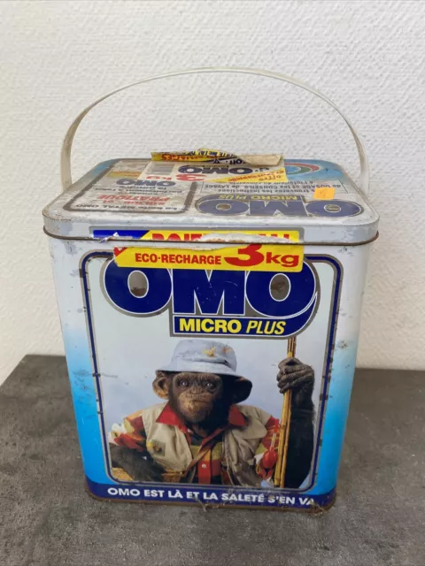 Vieille boîte Lessive En Métal OMO Micro Plus - Vintage