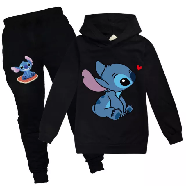 Boys Girls Kids Lilo Stitch Hooded Jumper Sweatshirt Tops Pants Outfit Tracksuit 3
