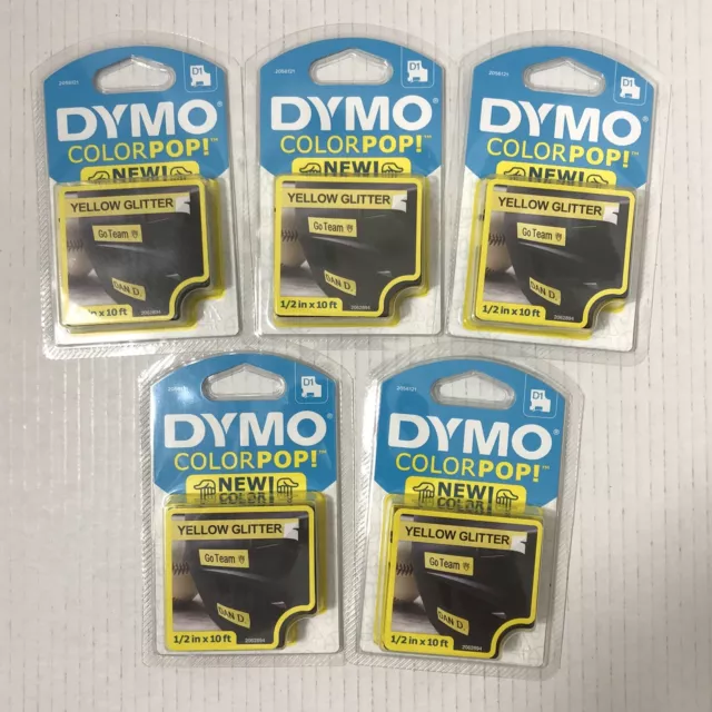 Dymo Colorpop D1 Refill Label Tape .50 In 10 Ft Yellow Glitter 2056121 Lot of 5
