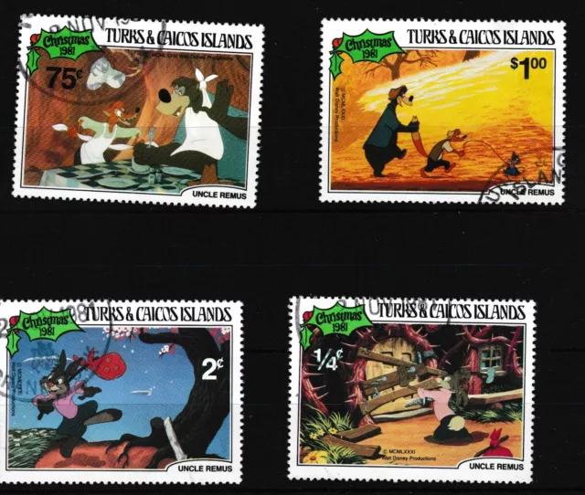 Turks & Caicos Islands - Uncle Remus, Disney,  Christmas - 4 used stamps 1981