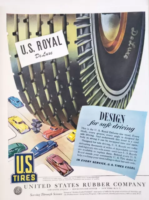 PRINT AD US Royal Deluxe Tires 1945 10.5x13 United States Rubber Company