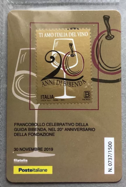 Italia 2019 Guida Bibenda Vino Olio Grappa Tessera Filatelica Francobollo