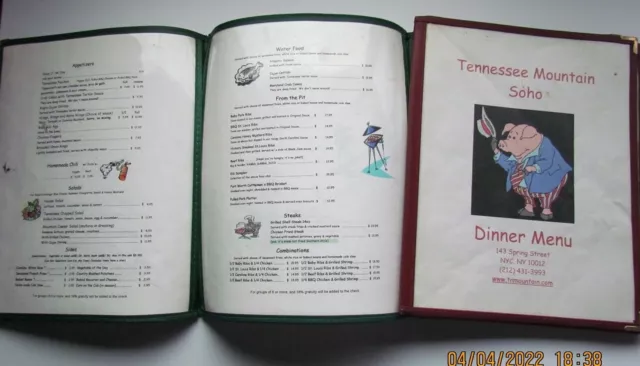 Tennessee Mountain BBQ SOHO Menus (Opened: 1982 - Closed: 06) VTG Foodie History 3