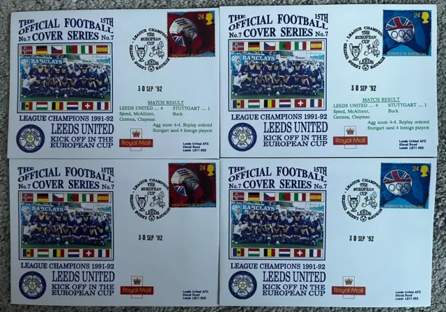 Leeds United v Stuttgart 30th September 1992 Dawn First Day Cover Set Of 4