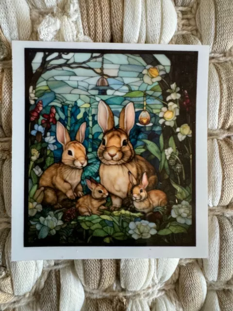 Rabbit Family Dollhouse Miniature Stained Glass Window Film