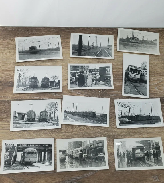 12 Vintage B&W Street Trolley Car Train Cars Photos Railroad Collectable
