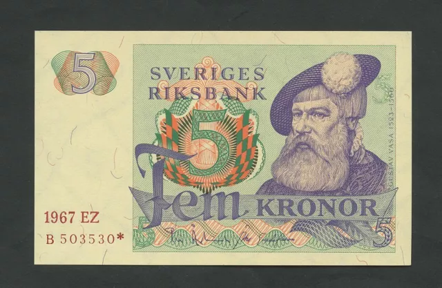 SWEDEN  5 kronor  1967 *Replacement  P51ar1  Uncirculated  Banknotes