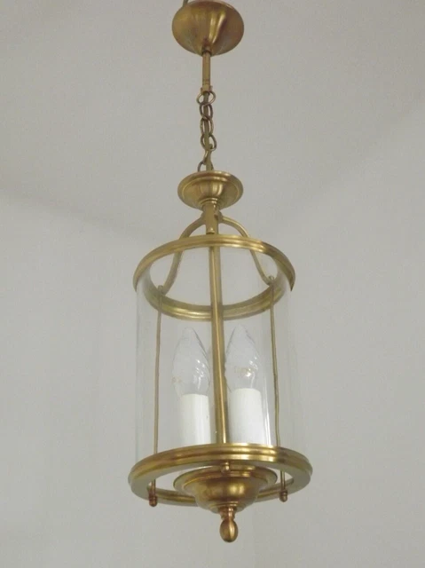 Französische Vintage zylindrische Glaslaterne aus Messing 3 Licht von Lumalux Paris 3891