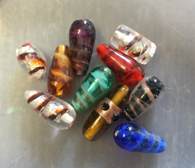 Vintage Sample Card Mix Color Encased Tonal Tube Oval Barrel Glass Bead Lot