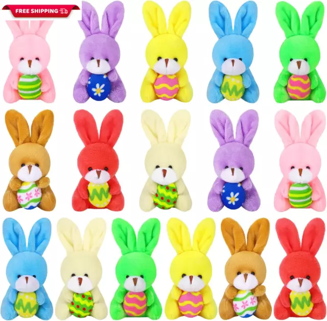 16 Pack 4.7 Inch Easter Bunnies Plush Toys Set Easter Stuffed Rabbit Keychain To