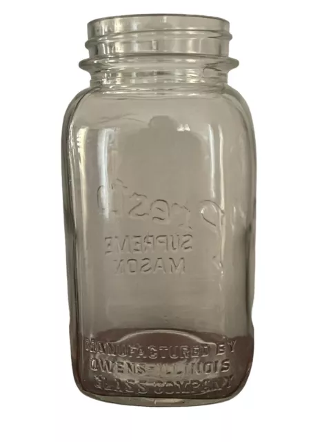 Vintage Presto Supreme Quart Mason Jar Owens Illinois Glass Company 1930s 2