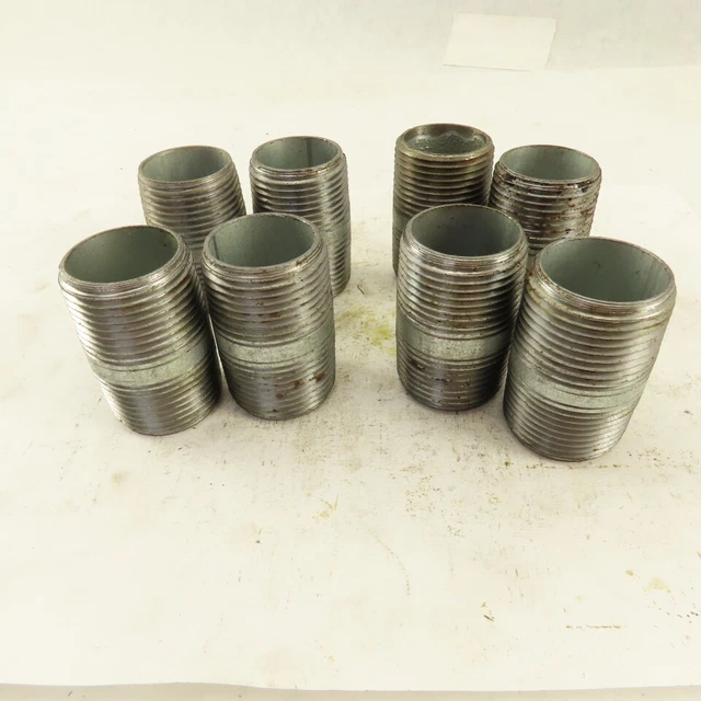 1" NPT x 2" Galvanized Iron Pipe Nipple Fitting Schedule 40 Lot of 8