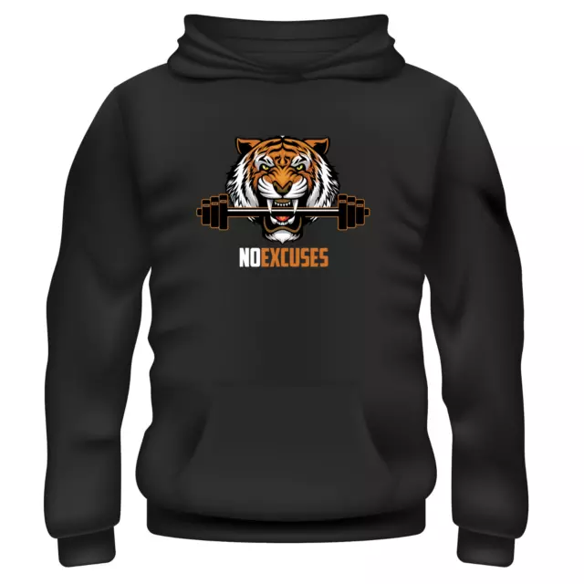 No Excuses Tiger Gym Bodybuilding Workout Fitness Train Weights Hoodie