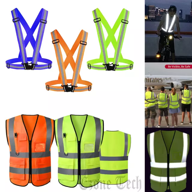 5 Pockets Safety Vest Reflective Belt Straps W/ High Visibility Stripes Security