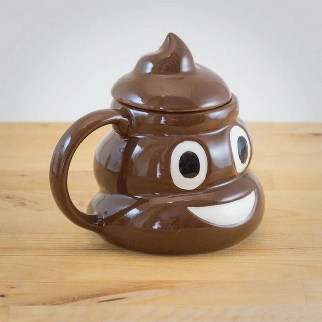 EMOJI POO MUG Poop Emoticon With Lid Tea Coffee Office Funny Secret