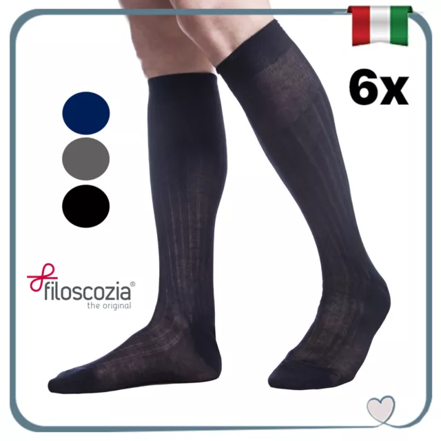 Set 6 Calze uomo lunghe cotone FILO di SCOZIA a coste estive calzini lunghi da