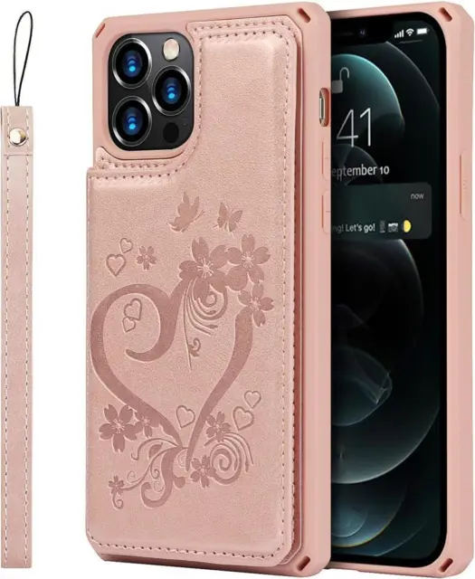 Cover for iPhone 12 Pro Max Wallet Case PU Leather - 6.7''-Heart Flower Rose