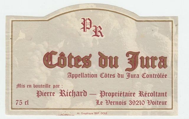 Etiquette De Vin Cotes Du Jura 1979 Pierre Richard Le Vernois