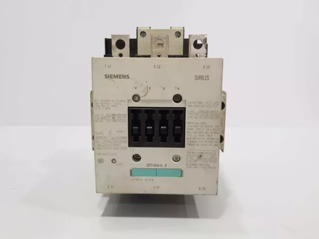 Siemens 3Rt1054-6Af36 Sirius 3-Pole Power Contactor With Switch 3Rh1921-1Da11