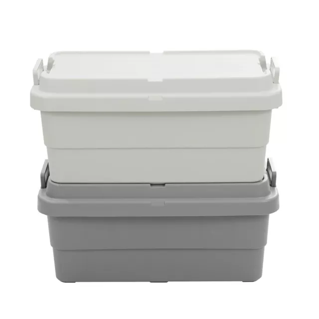 5 x STORAGE BOXES w/LID & LOCKING HANDLE 70LT Stackable Container Tote Organiser