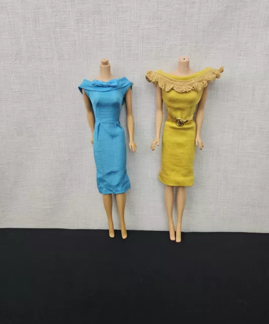 VTG Barbie Doll Fashion Pak Dress Silk Sheath Turquoise Blue Gold Knit Fringe