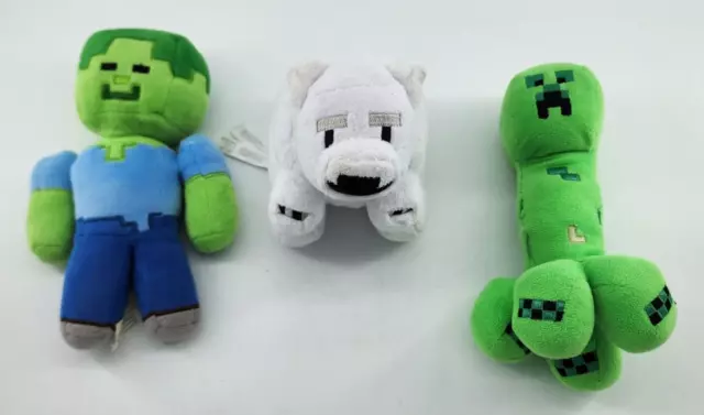 Lot of 3 Minecraft Mojang Small Videogame Plush Zombie Creeper Polar Bear