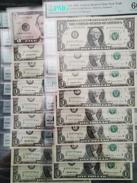 Fancy Serial Numbers Lot of 17 notes six 7s in a row Pmg graded